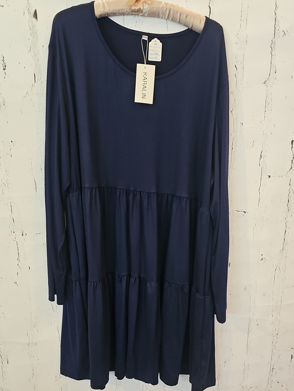 Karalin Navy Tiered Long Sleeve Swing Dress 94